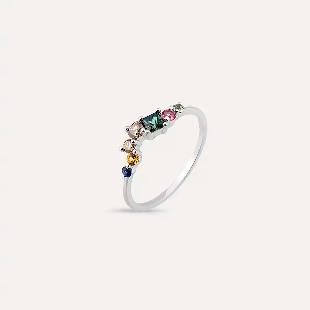 Violet 0.60 CT Multicolor Sapphire and Brown Diamond White Gold Ring