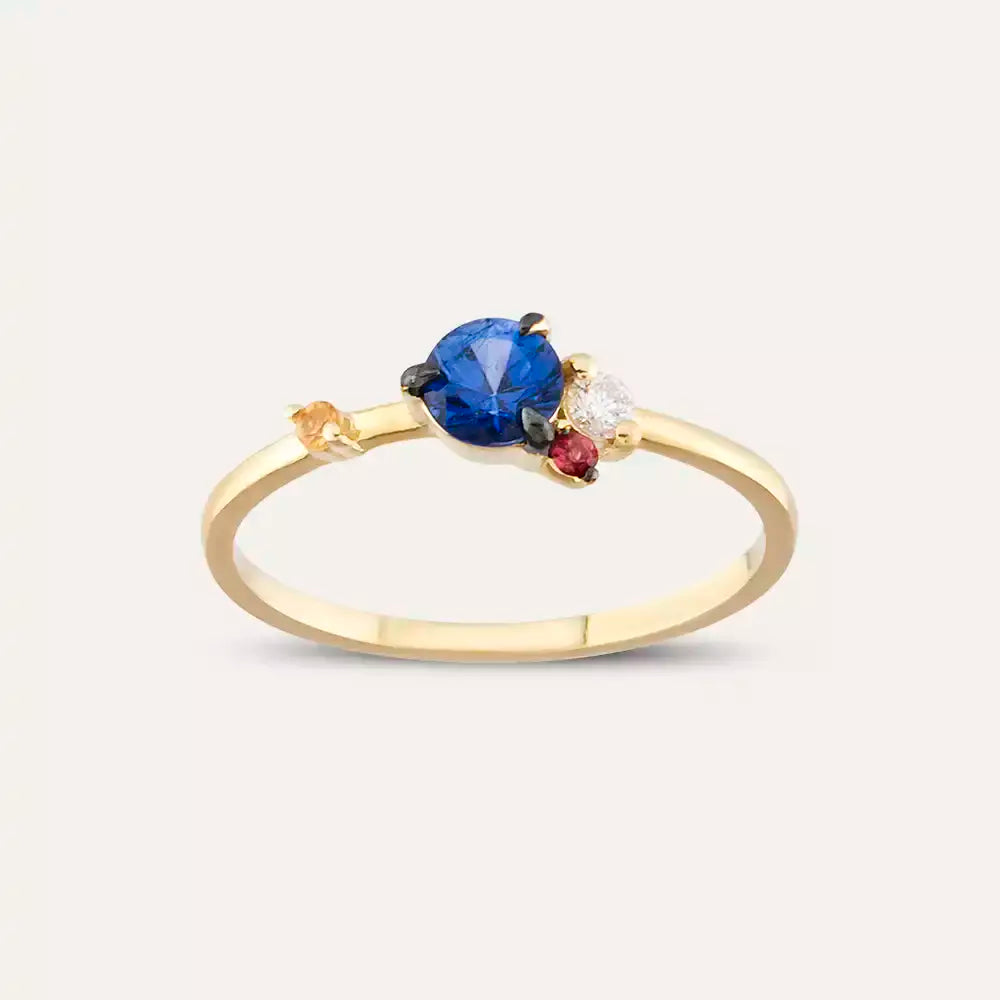 Douce 0.60 CT Multicolor Sapphire and Diamond Yellow Gold Ring