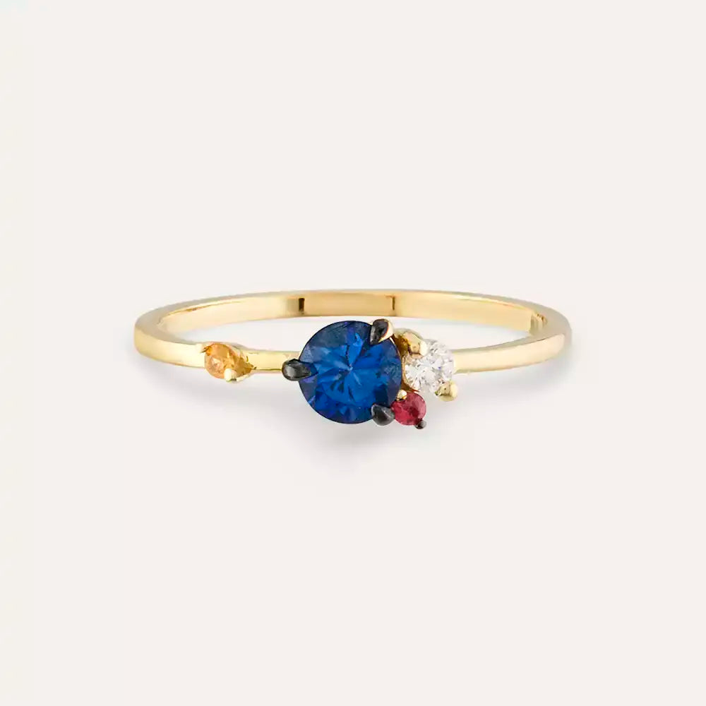 Douce 0.60 CT Multicolor Sapphire and Diamond Yellow Gold Ring