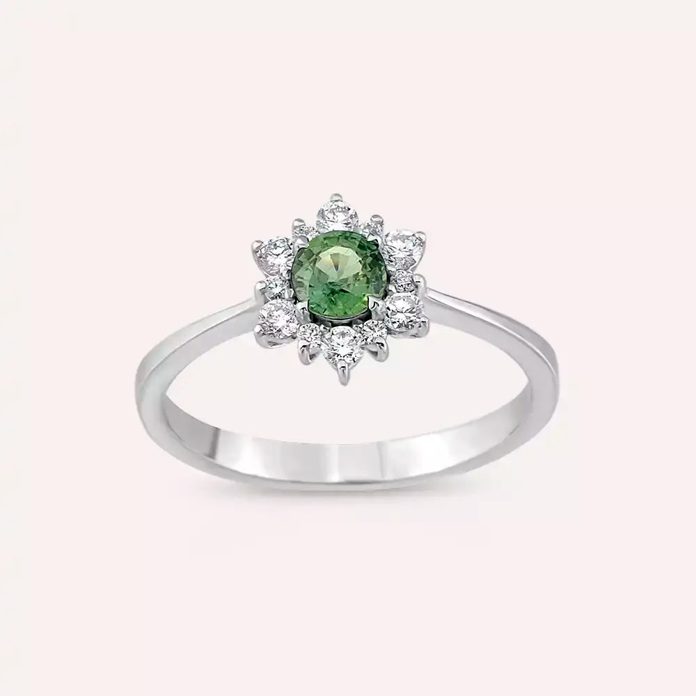 0.63 CT Green Sapphire and Diamond White Gold Ring