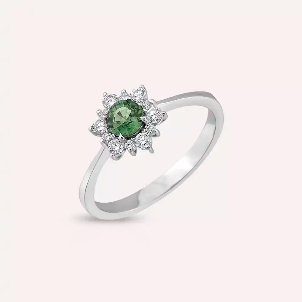 0.63 CT Green Sapphire and Diamond White Gold Ring