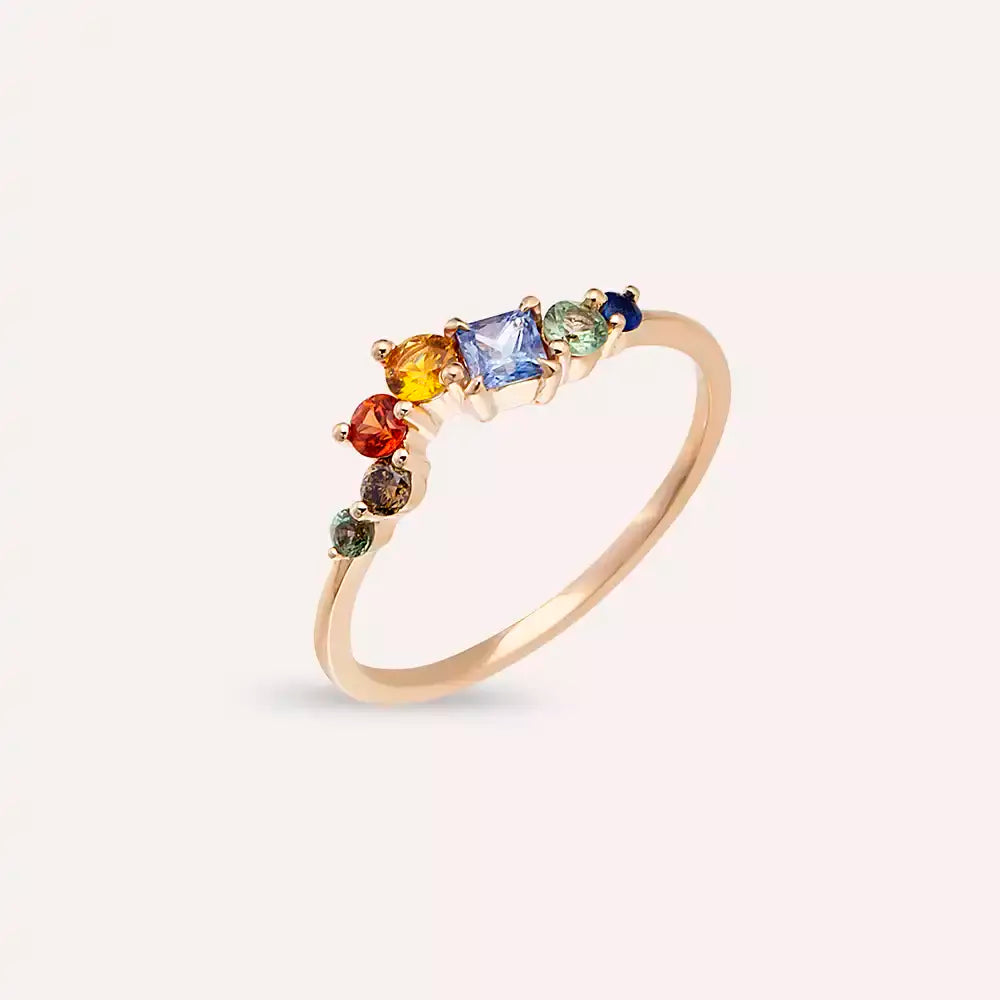 Violet 0.64 CT Brown Diamond and Multicolor Sapphire Rose Gold Ring