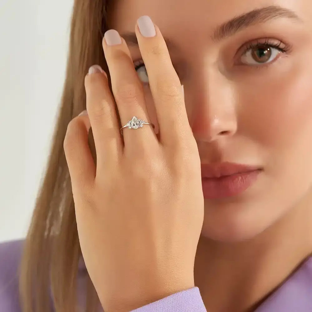 Dew 0.65 CT Pear Cut Diamond White Gold Ring