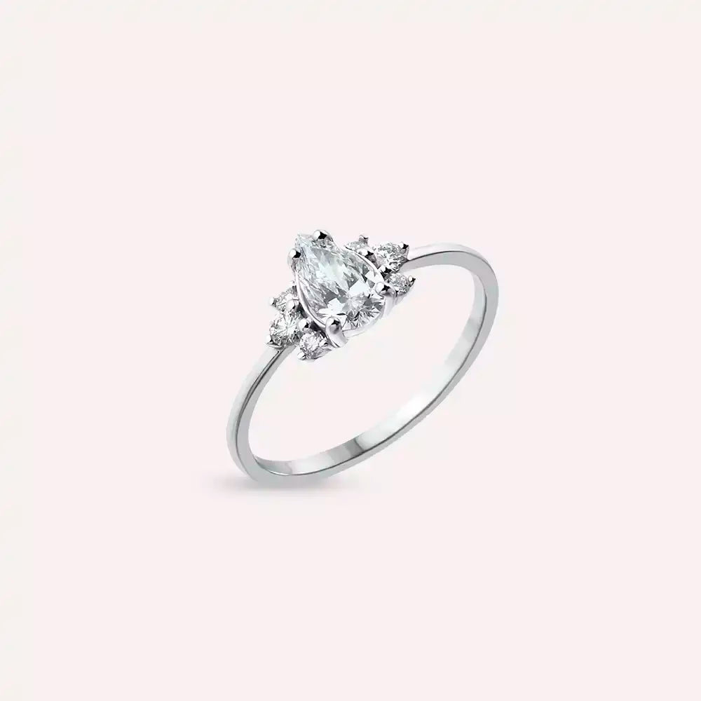Dew 0.65 CT Pear Cut Diamond White Gold Ring