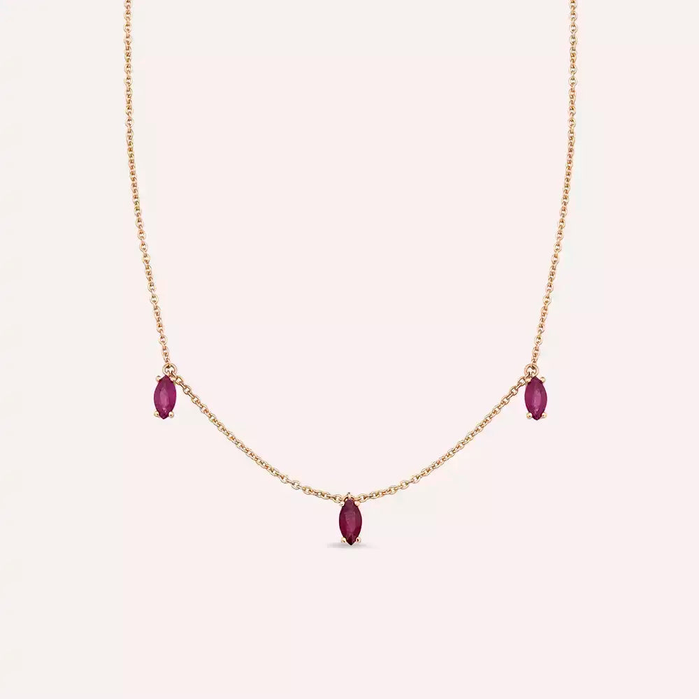 0.65 CT Marquise Cut Ruby Rose Gold Necklace