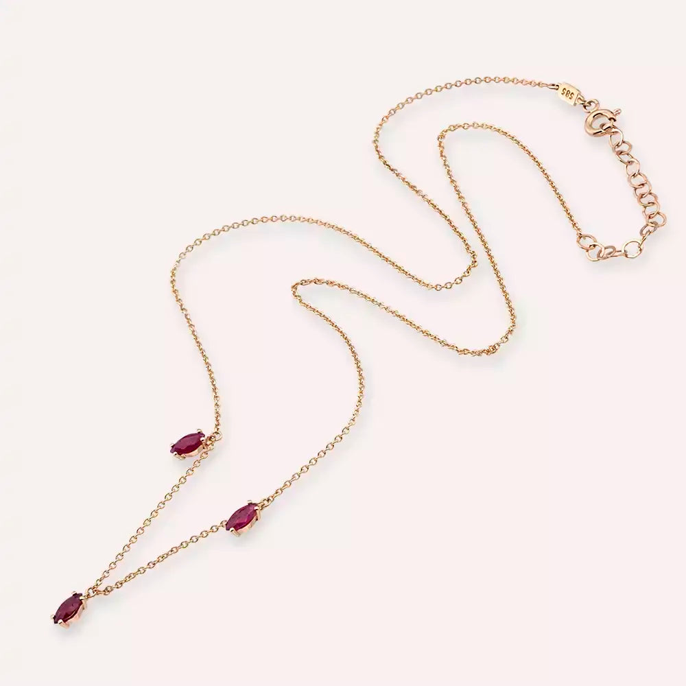 0.65 CT Marquise Cut Ruby Rose Gold Necklace