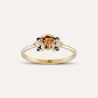 0.69 CT Multicolor Sapphire and Brown Diamond Yellow Gold Ring