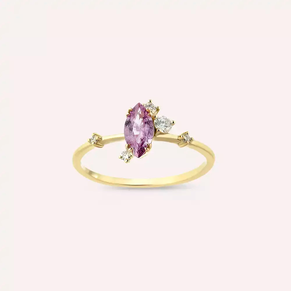 Arist 0.69 CT Pink Sapphire and Diamond Yellow Gold Ring