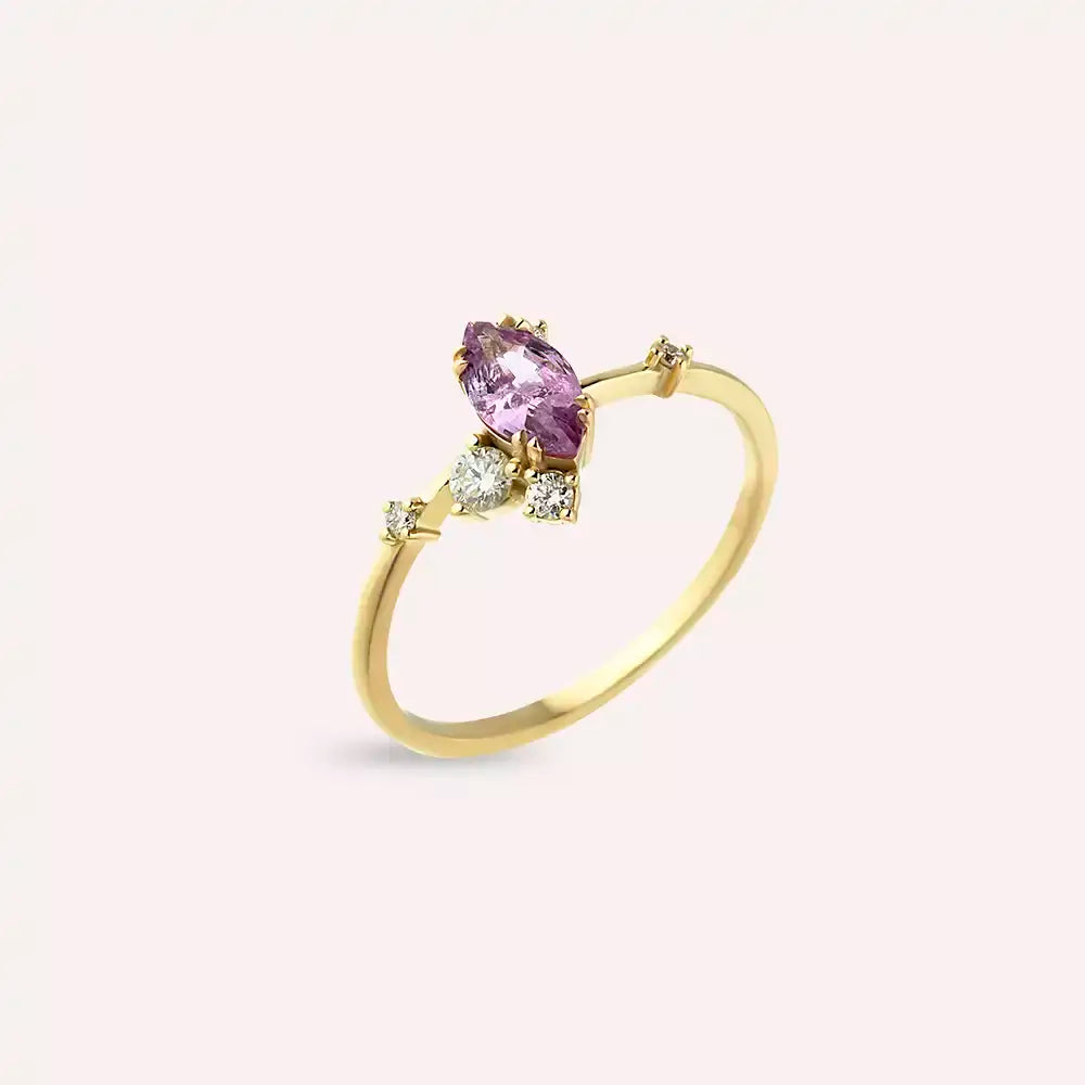 Arist 0.69 CT Pink Sapphire and Diamond Yellow Gold Ring