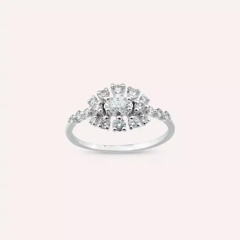 Pollen 0.70 CT Oval Cut Diamond White Gold Ring