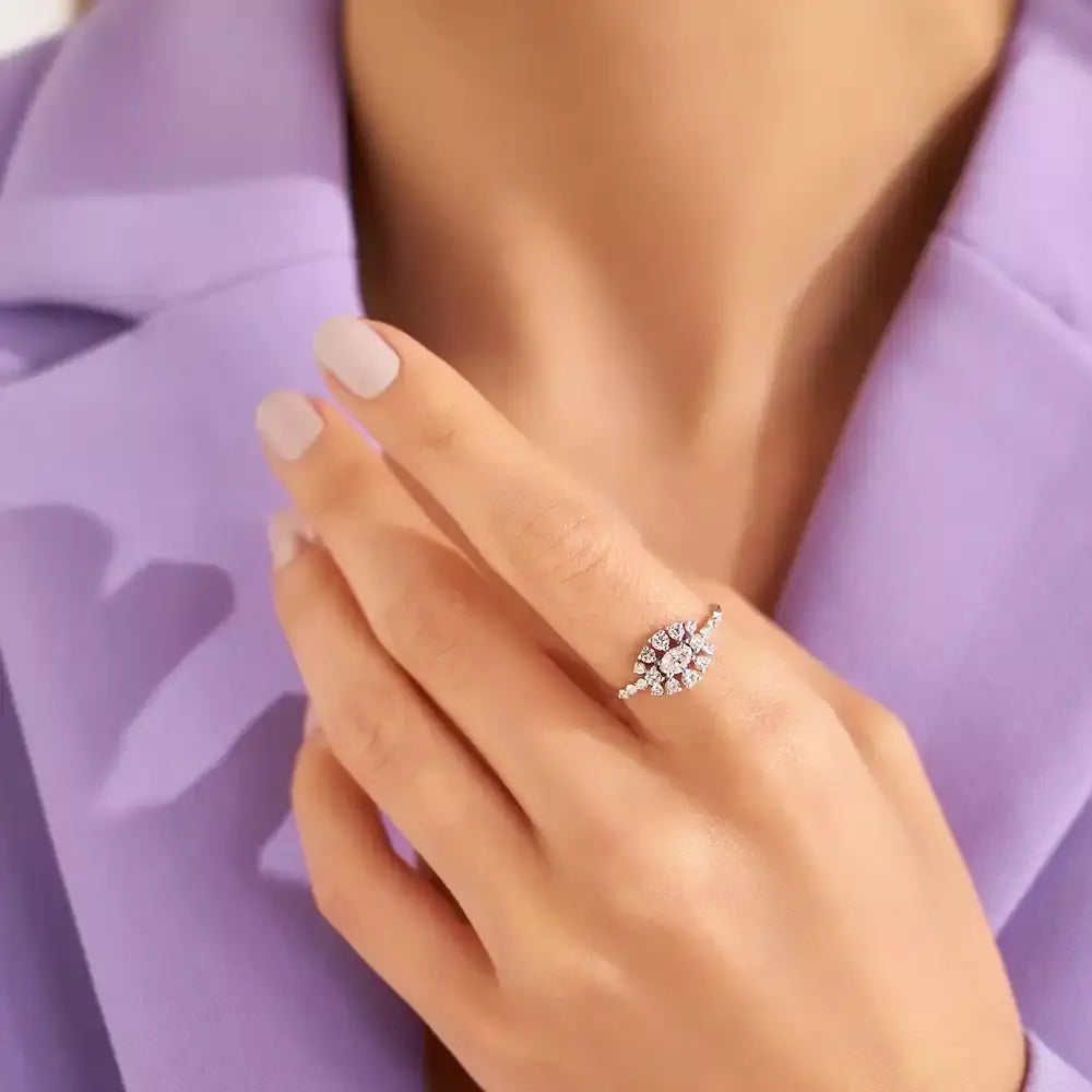 Pollen 0.70 CT Oval Cut Diamond White Gold Ring