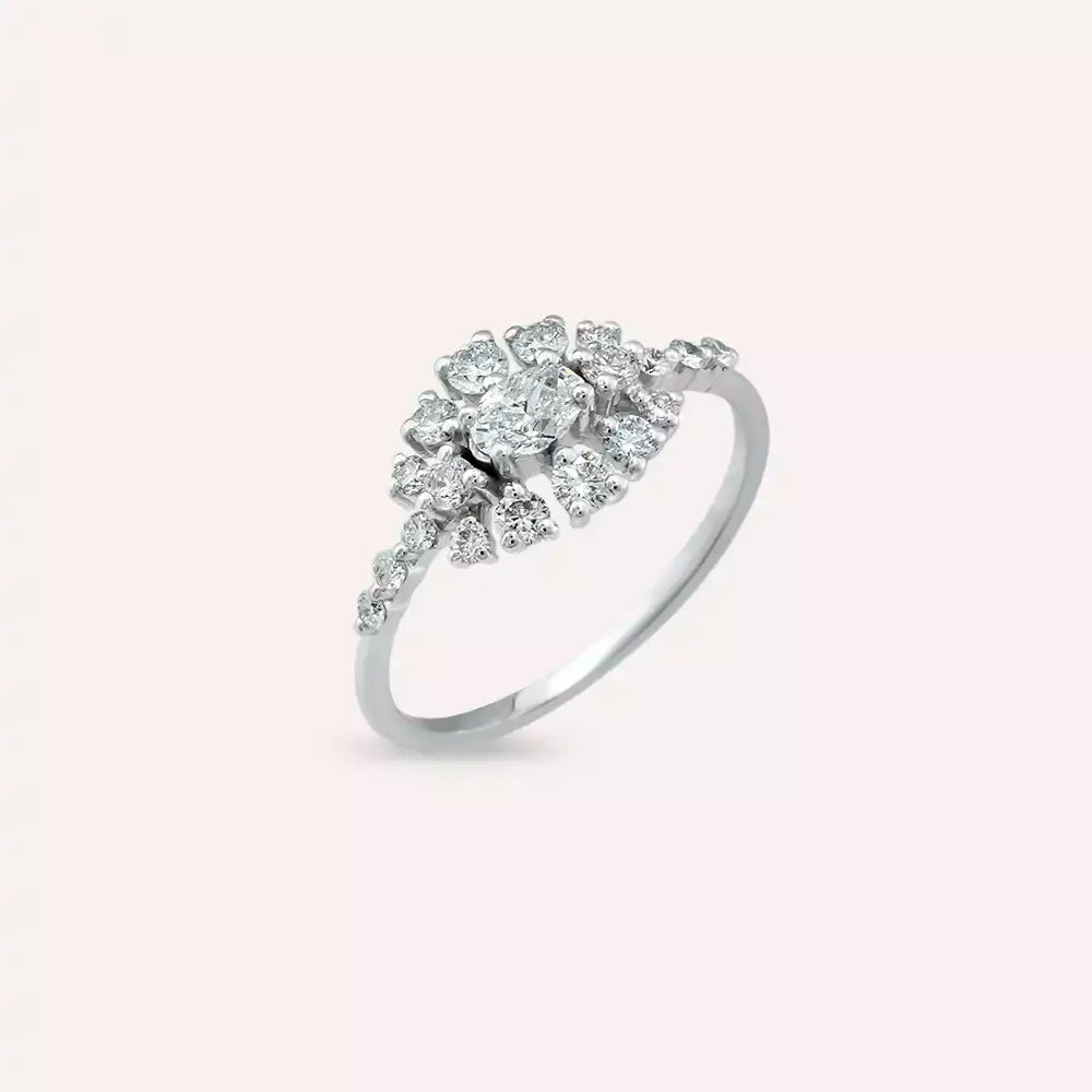 Pollen 0.70 CT Oval Cut Diamond White Gold Ring