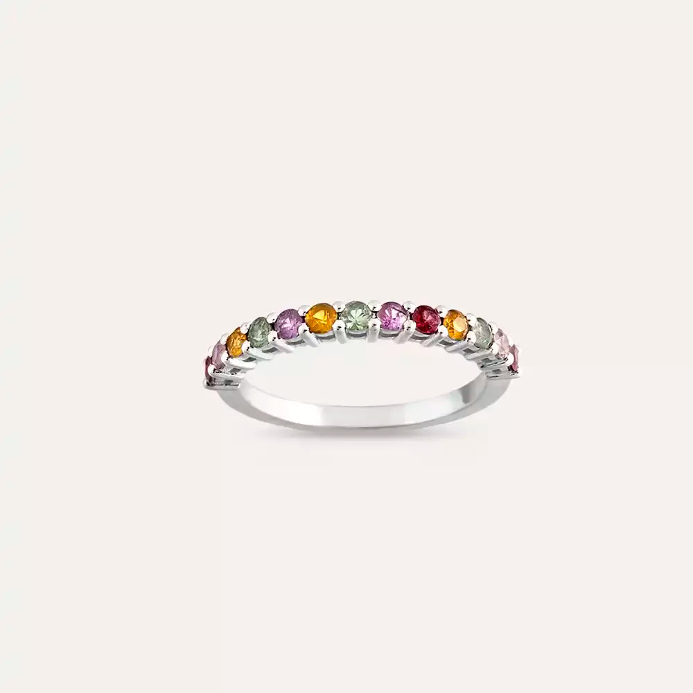 0.71 CT Multicolor Sapphire Half Eternity White Gold Ring