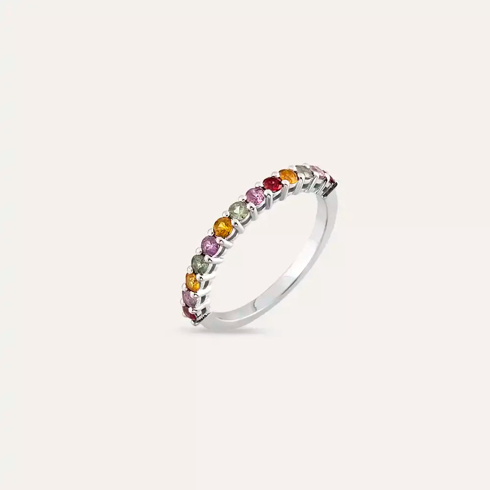 0.71 CT Multicolor Sapphire Half Eternity White Gold Ring