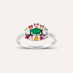Pollen 0.73 CT Multicolor Sapphire and Emerald Stone White Gold Ring