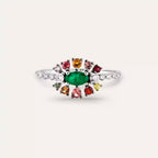 Pollen 0.73 CT Multicolor Sapphire and Emerald Stone White Gold Ring
