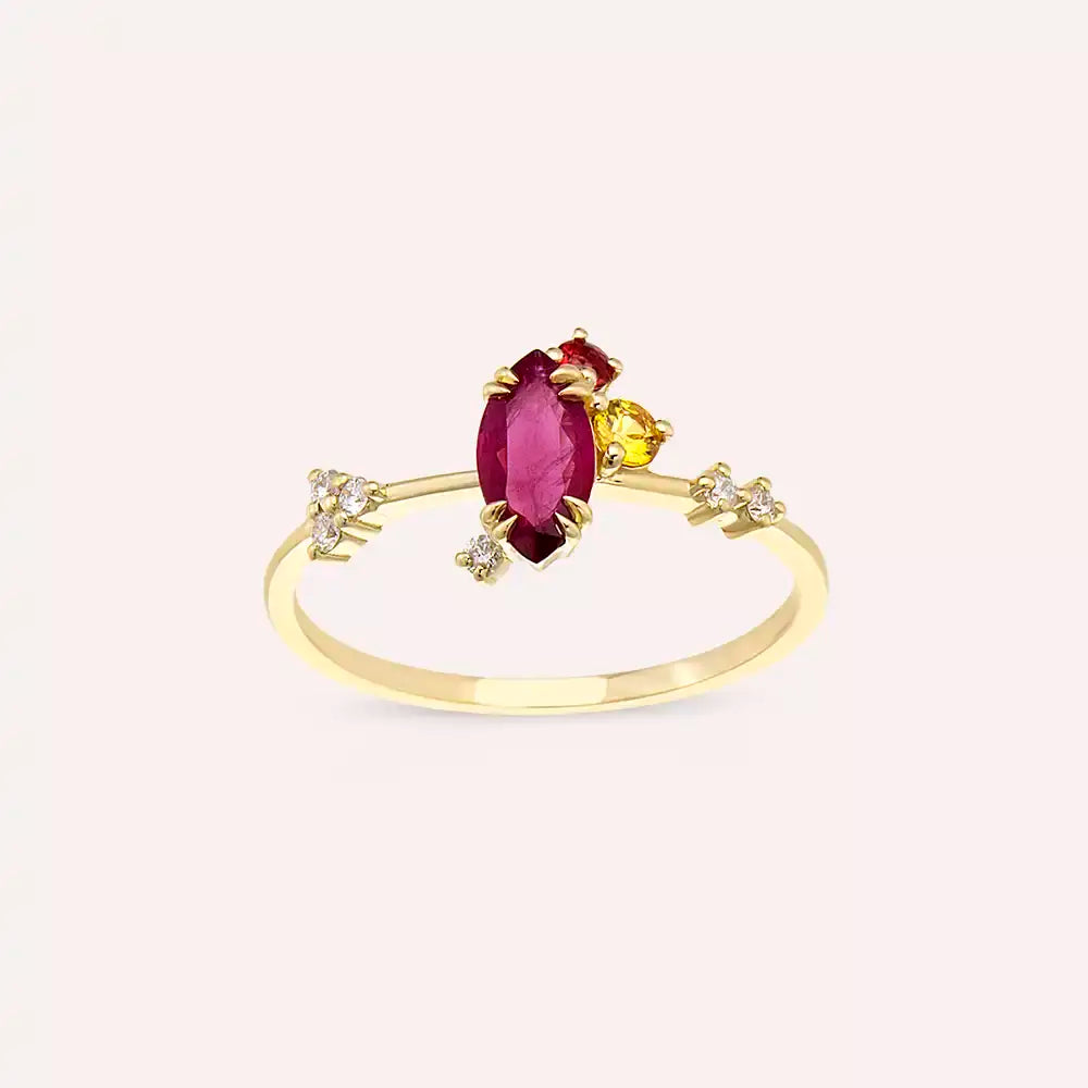 Arist 0.75 CT Ruby and Multicolor Sapphire Yellow Gold Ring