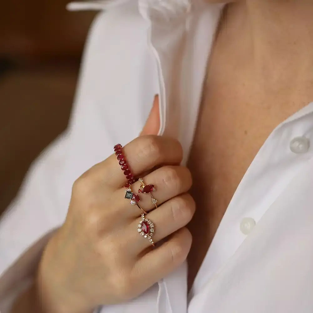 Arist 0.75 CT Ruby and Multicolor Sapphire Yellow Gold Ring