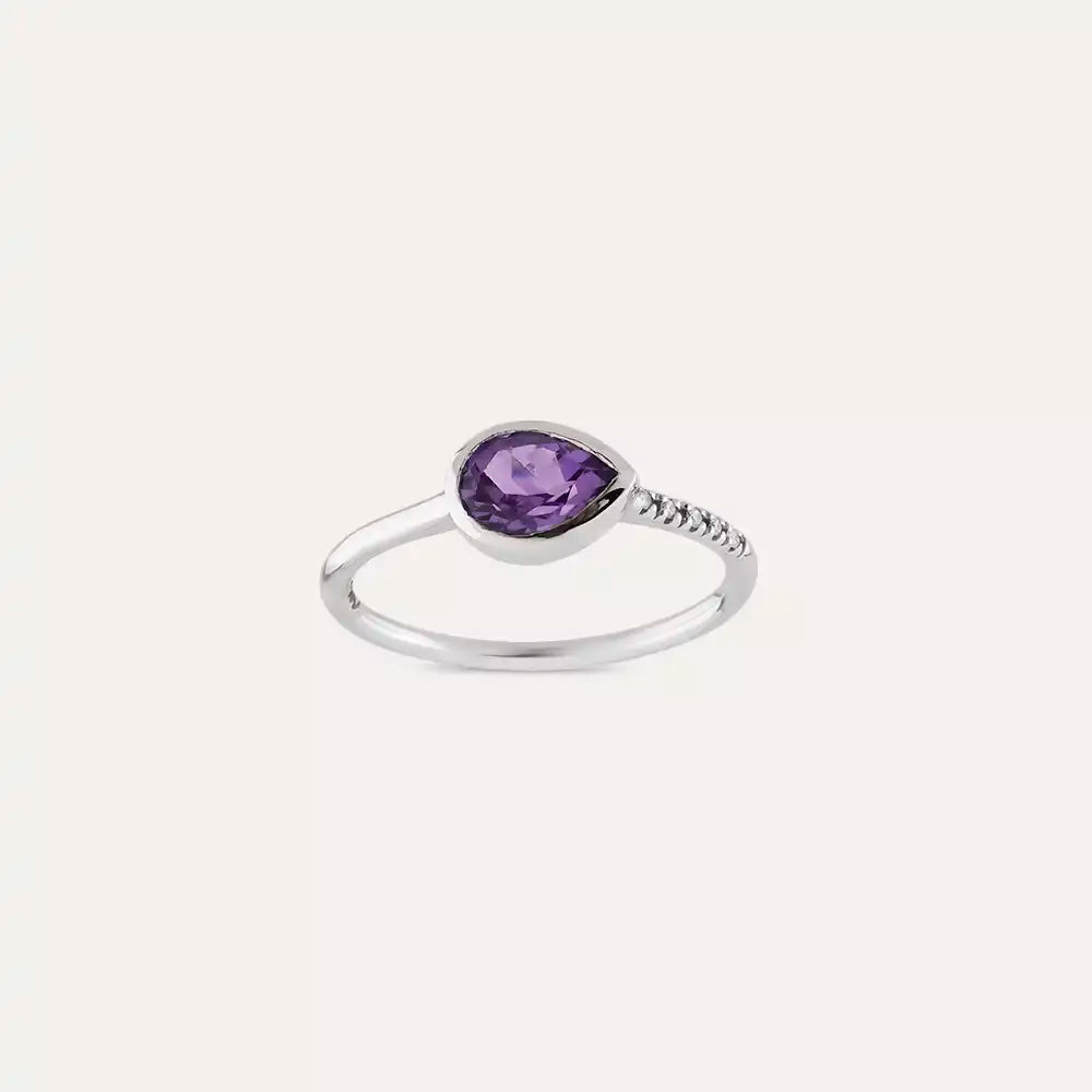 0.78 CT Pear Cut Amethyst and Diamond White Gold Ring