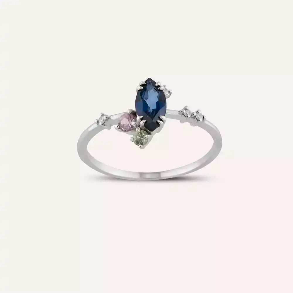 Arist 0.79 CT Ruby, Sapphire, and Diamond White Gold Ring