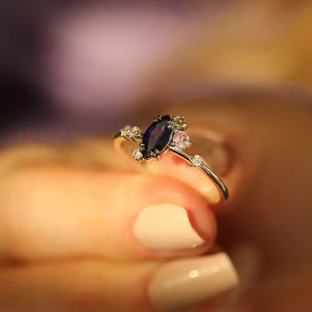 Arist 0.79 CT Ruby, Sapphire, and Diamond White Gold Ring