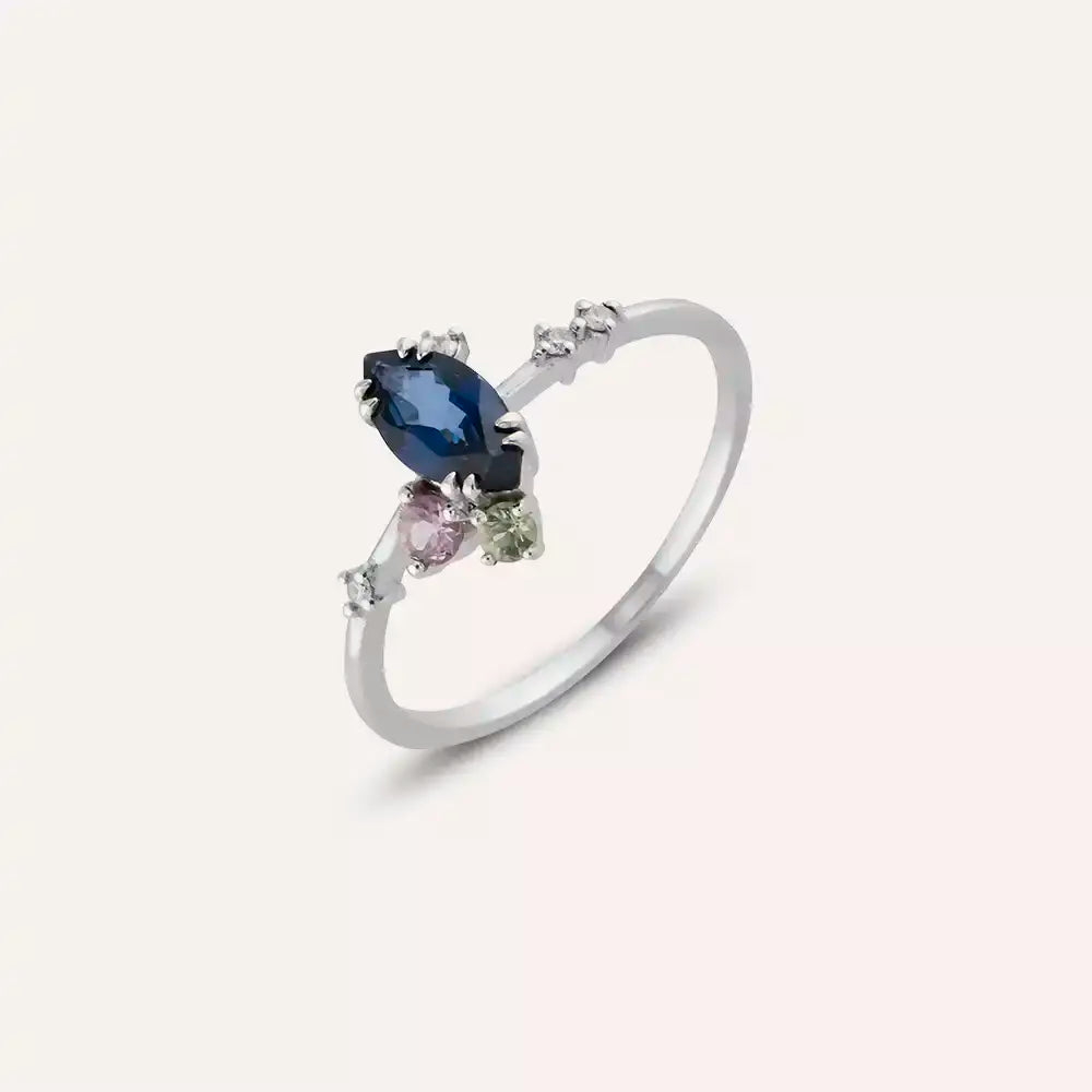 Arist 0.79 CT Ruby, Sapphire, and Diamond White Gold Ring