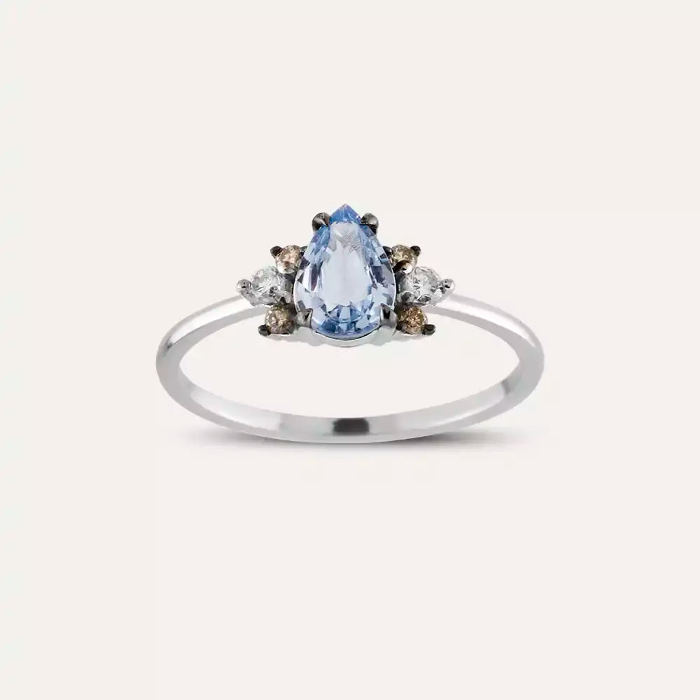 Dew 0.81 CT Blue Sapphire and Brown Diamond White Gold Ring