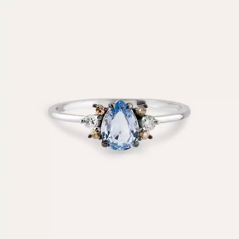 Dew 0.81 CT Blue Sapphire and Brown Diamond White Gold Ring