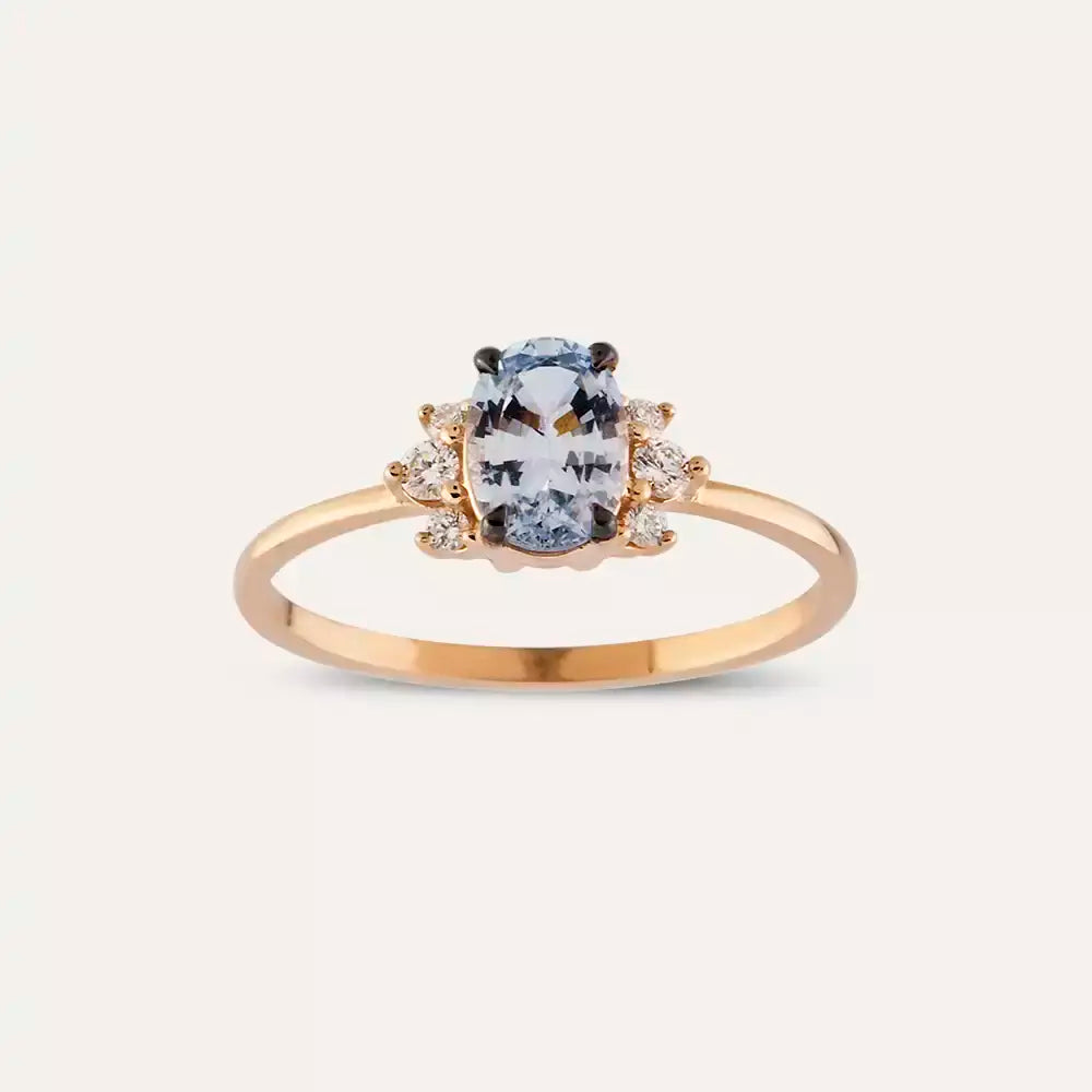 Navy 0.81 CT Light Blue Sapphire and Diamond Rose Gold Ring