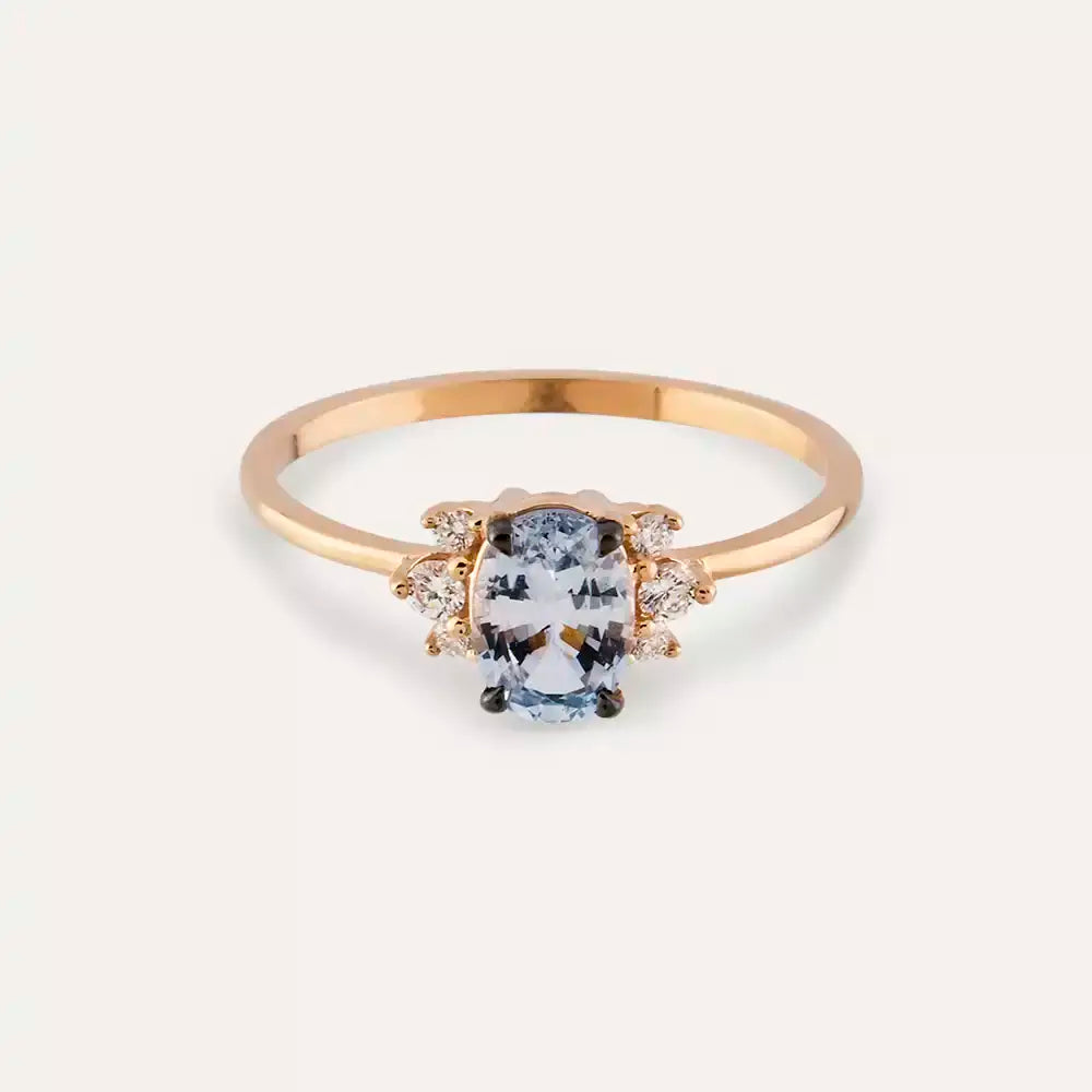 Navy 0.81 CT Light Blue Sapphire and Diamond Rose Gold Ring