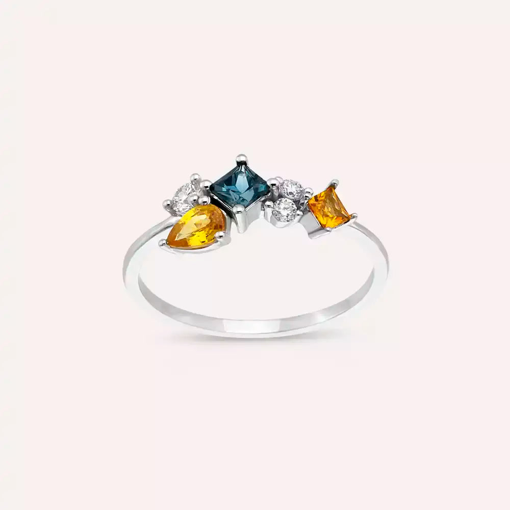 Candy 0.81 CT Multicolor Sapphire and Diamond White Gold Ring