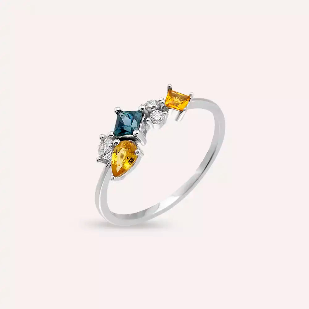 Candy 0.81 CT Multicolor Sapphire and Diamond White Gold Ring