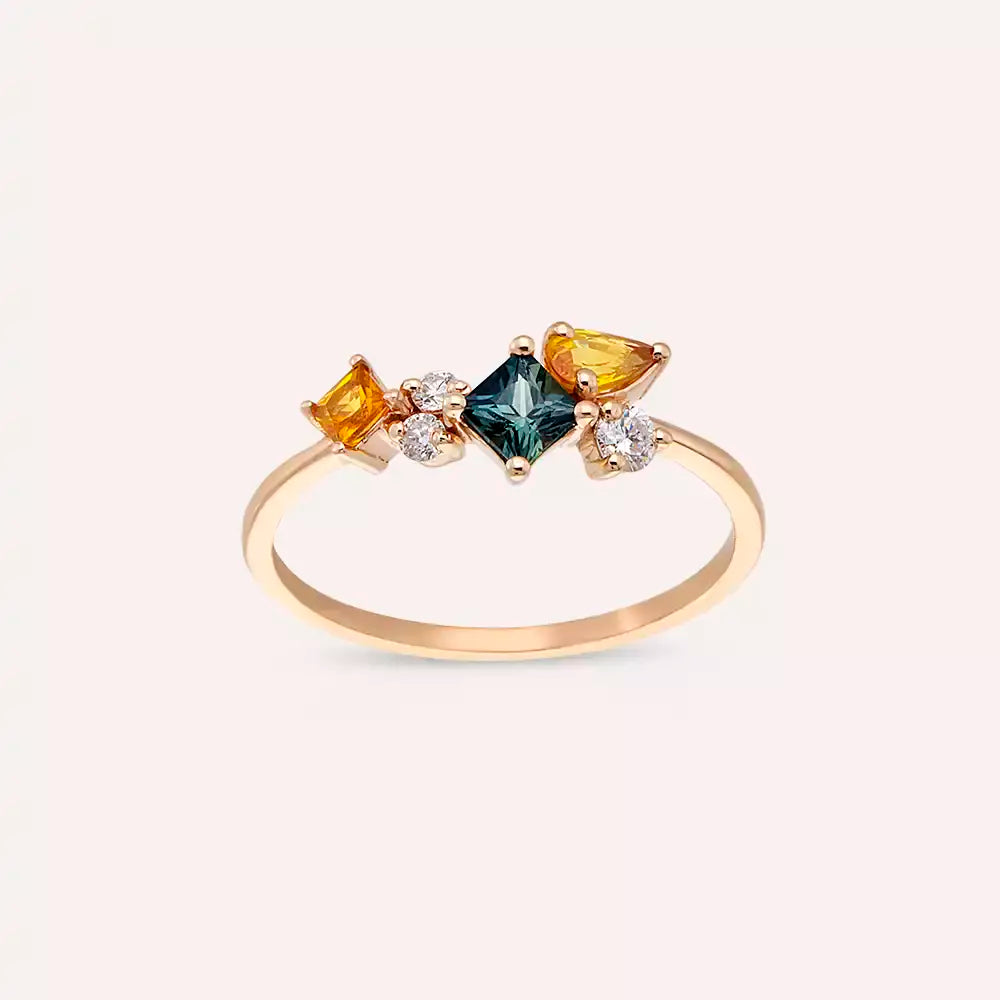 Candy 0.81 CT Multicolor Sapphire and Diamond Rose Gold Ring