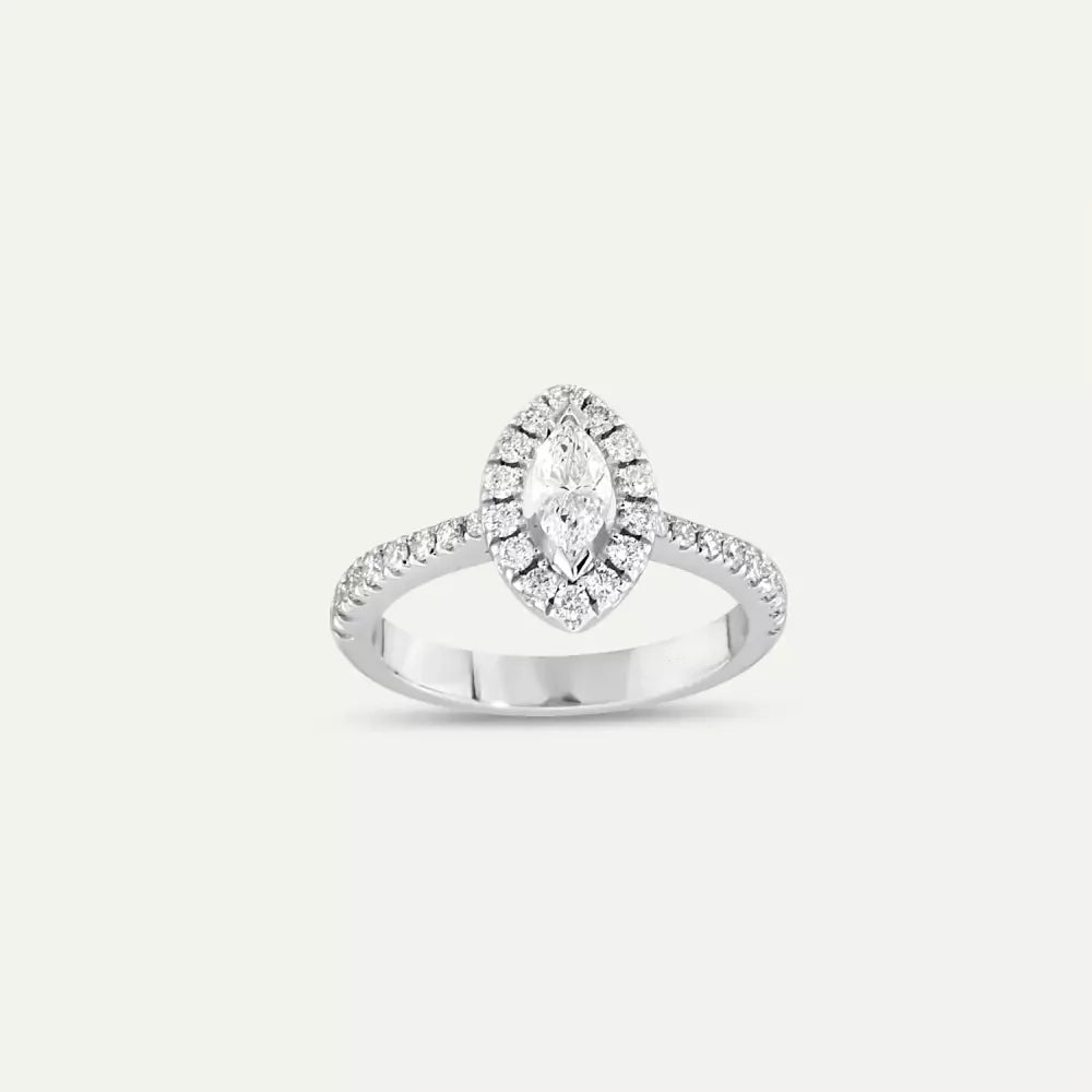 0.82 CT Markiz Kesim Pırlanta Taşlı Beyaz Altın Yüzük