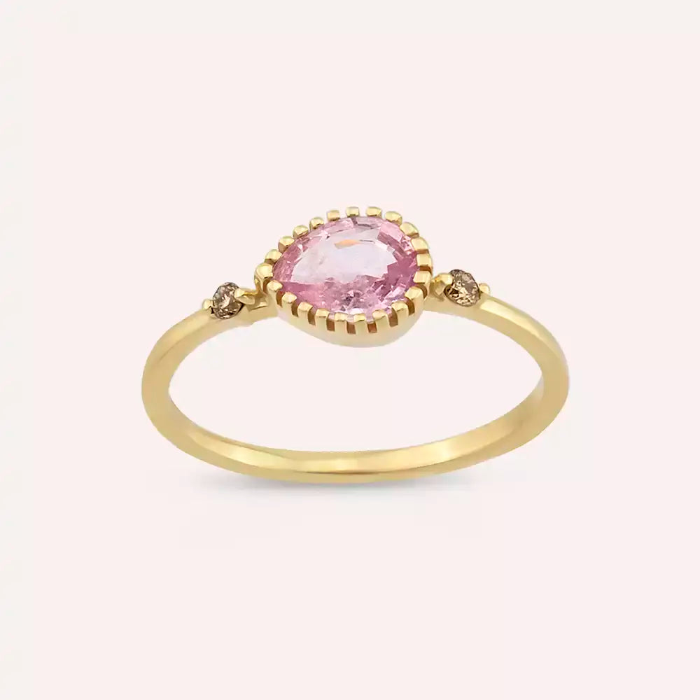 Arlo 0.82 CT Pink Sapphire and Brown Diamond Yellow Gold Ring
