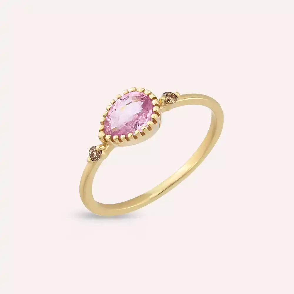 Arlo 0.82 CT Pink Sapphire and Brown Diamond Yellow Gold Ring