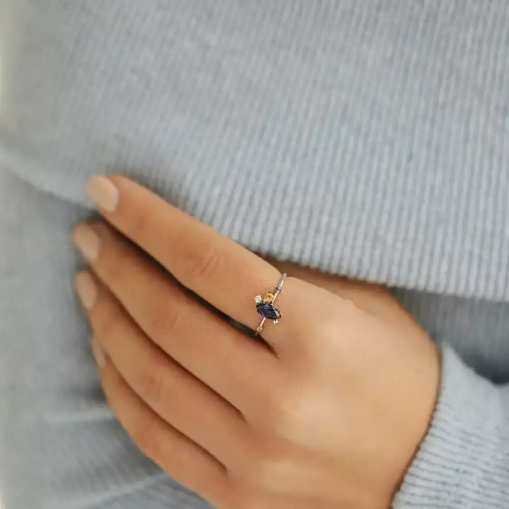 Arist 0.83 CT Multi-Color Sapphire and Diamond White Gold Ring