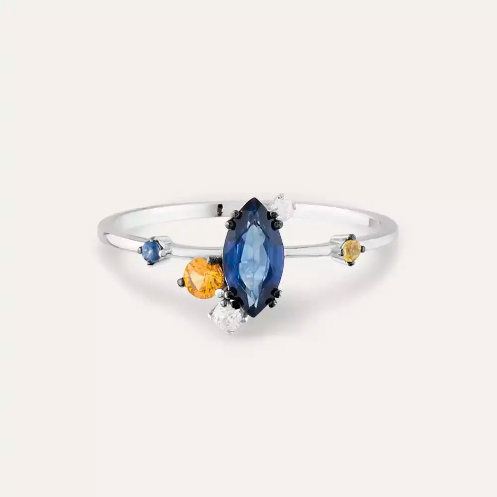 Arist 0.83 CT Multi-Color Sapphire and Diamond White Gold Ring