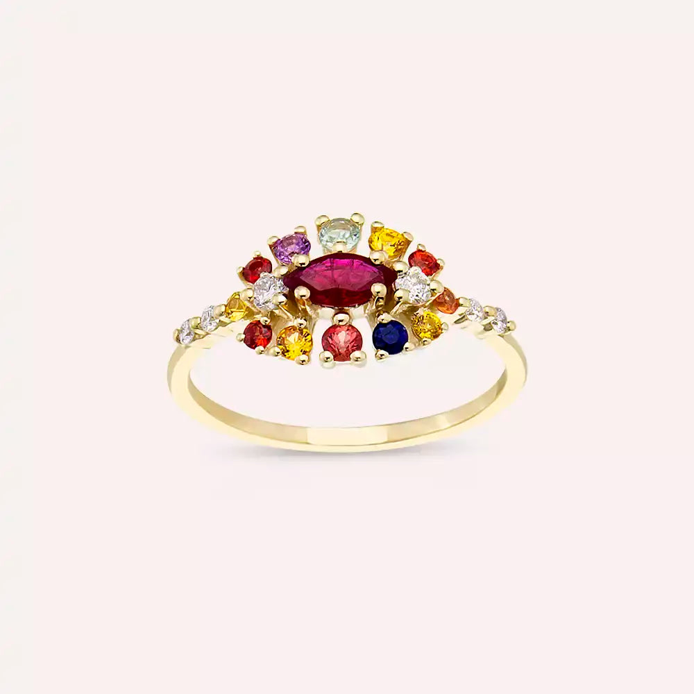 Pollen 0.83 CT Multi-color Sapphire, Ruby, and Diamond Yellow Gold Ring