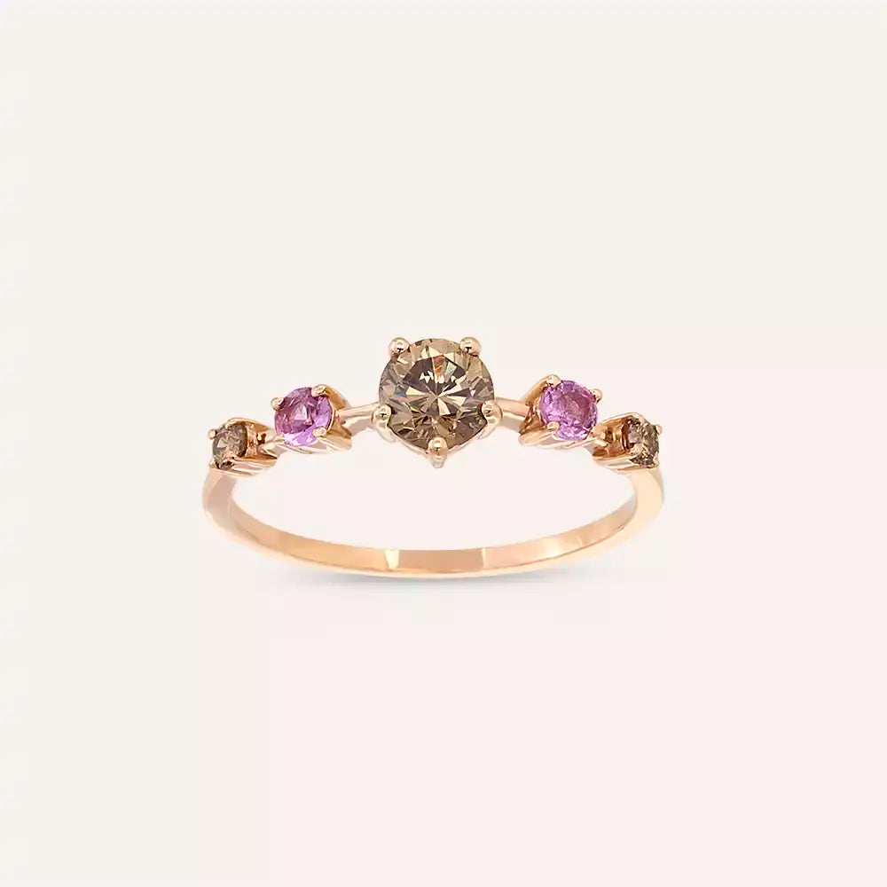 Chroma 0.84 CT Brown Diamond and Pink Sapphire Rose Gold Ring