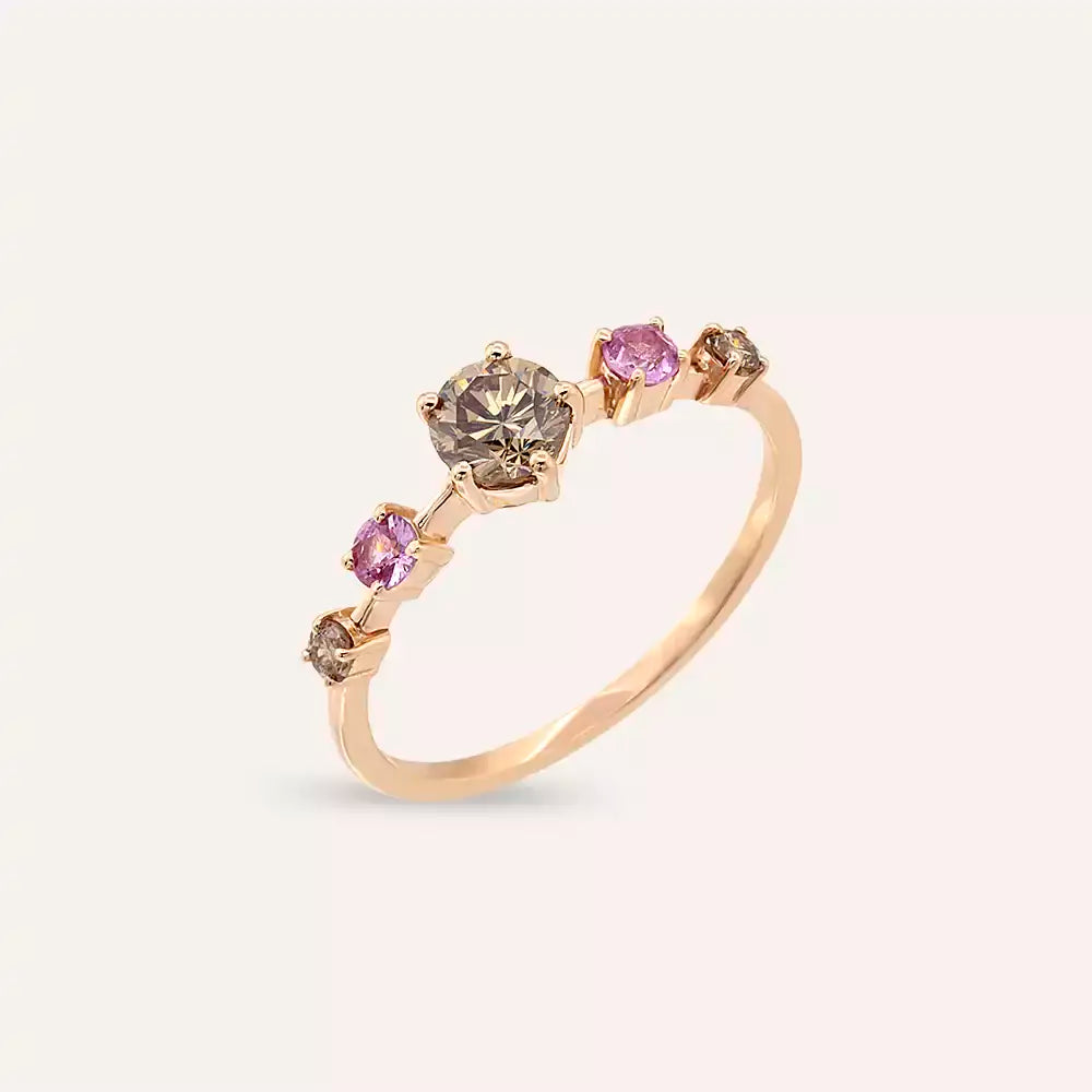 Chroma 0.84 CT Brown Diamond and Pink Sapphire Rose Gold Ring
