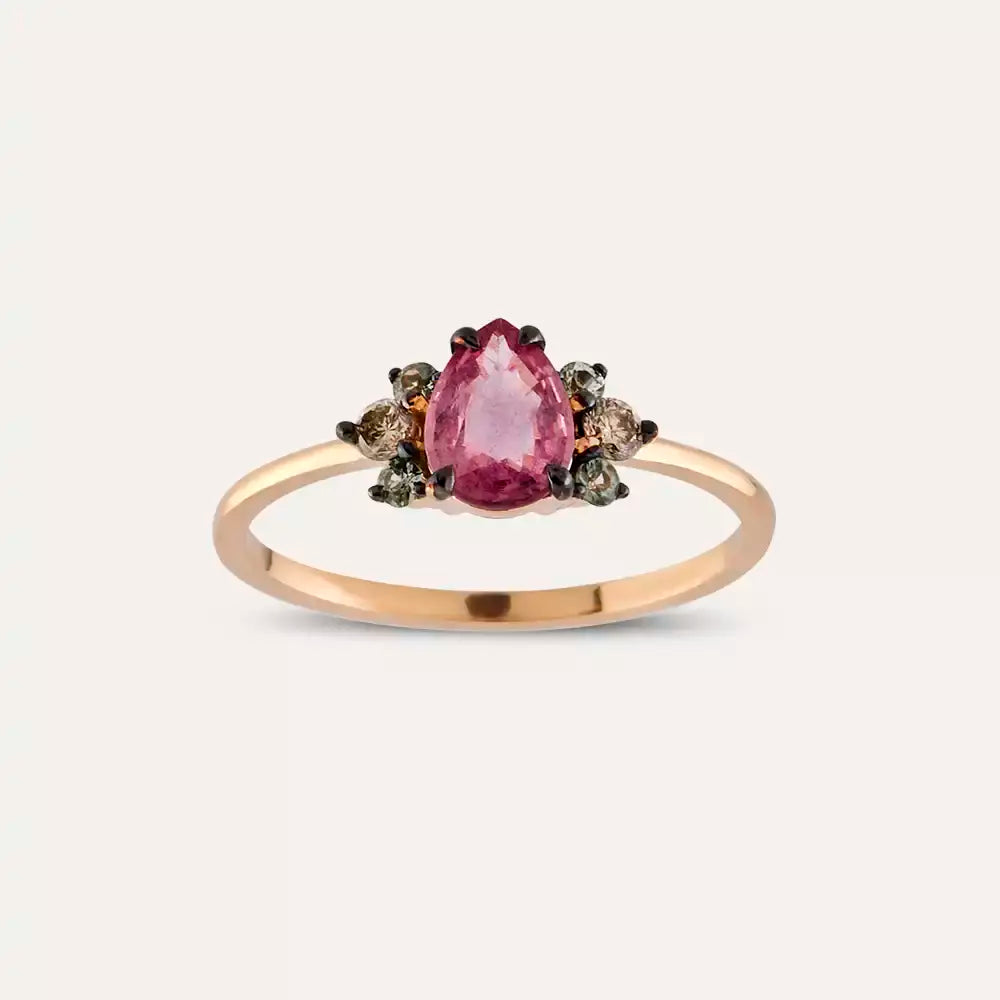 Dew 0.84 CT Multicolor Sapphire and Brown Diamond Rose Gold Ring