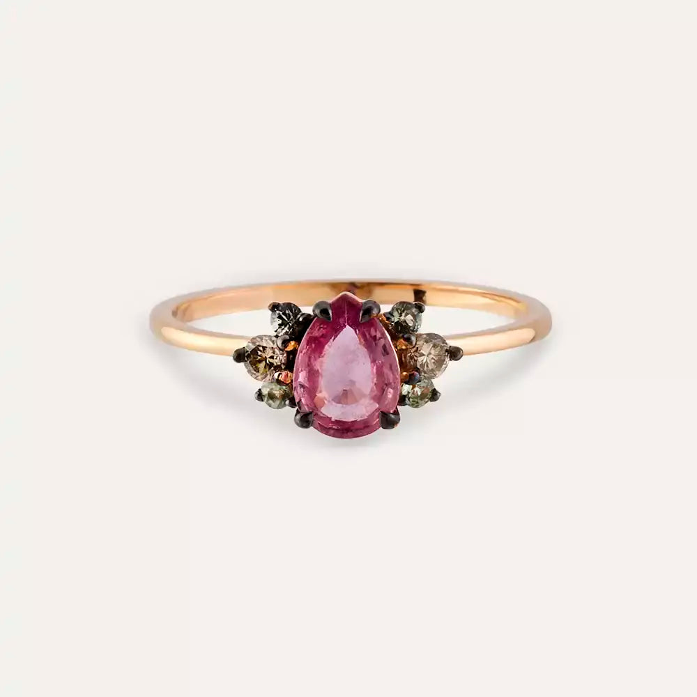Dew 0.84 CT Multicolor Sapphire and Brown Diamond Rose Gold Ring