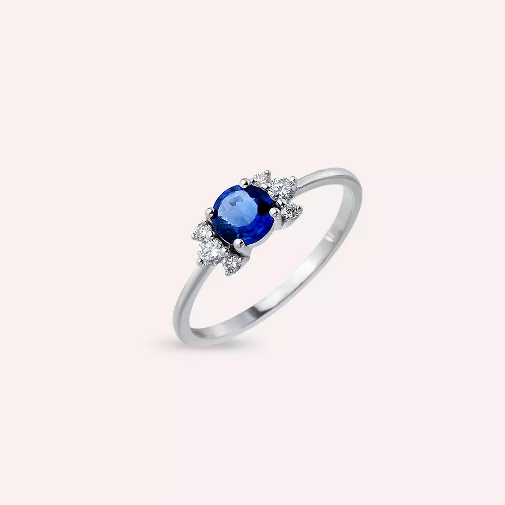 0.84 CT Sapphire and Diamond White Gold Ring