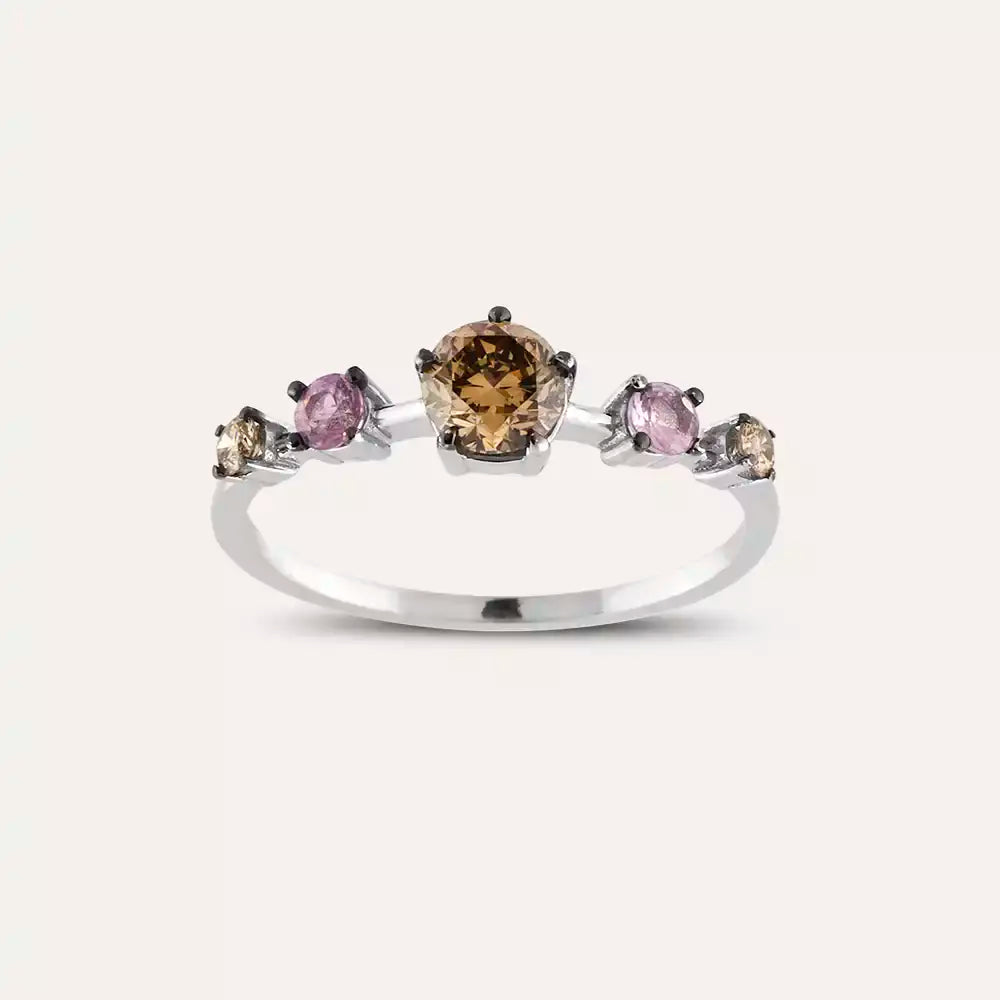 Chroma 0.85 CT Brown Diamond and Pink Sapphire White Gold Ring