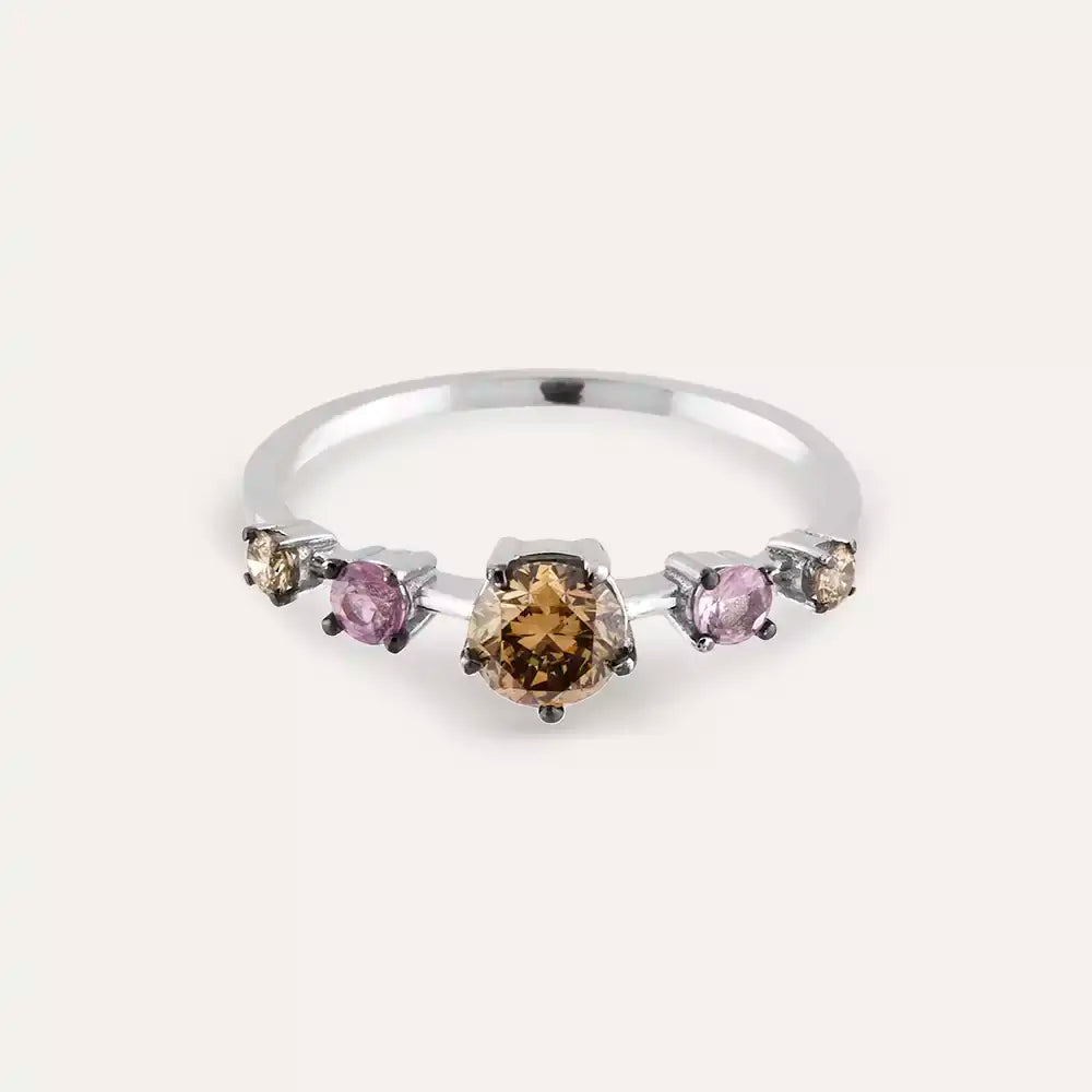 Chroma 0.85 CT Brown Diamond and Pink Sapphire White Gold Ring