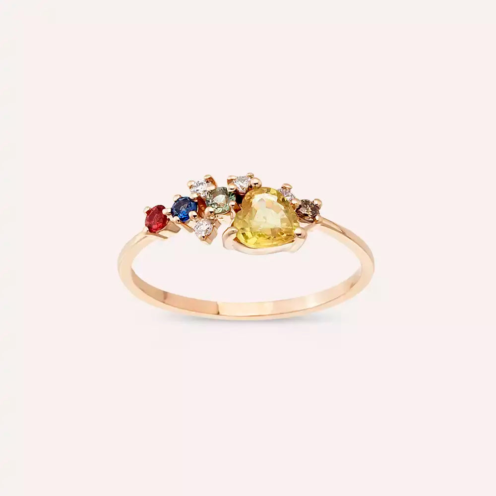 Cosmo 0.88 CT Multi-Color Sapphire and Brown Diamond Rose Gold Ring