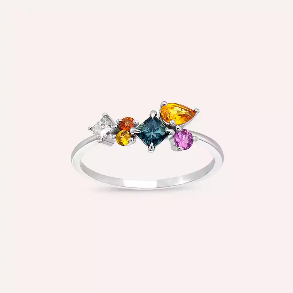Candy 0.88 CT Multicolor Sapphire and Diamond White Gold Ring