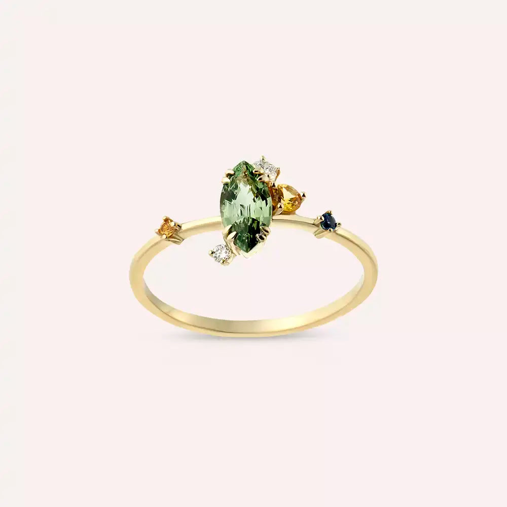 Arist 0.88 CT Multicolor Sapphire and Diamond Yellow Gold Ring