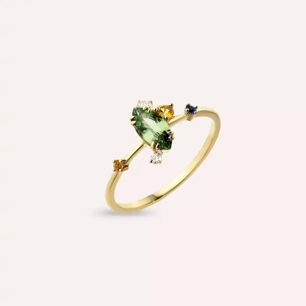 Arist 0.88 CT Multicolor Sapphire and Diamond Yellow Gold Ring